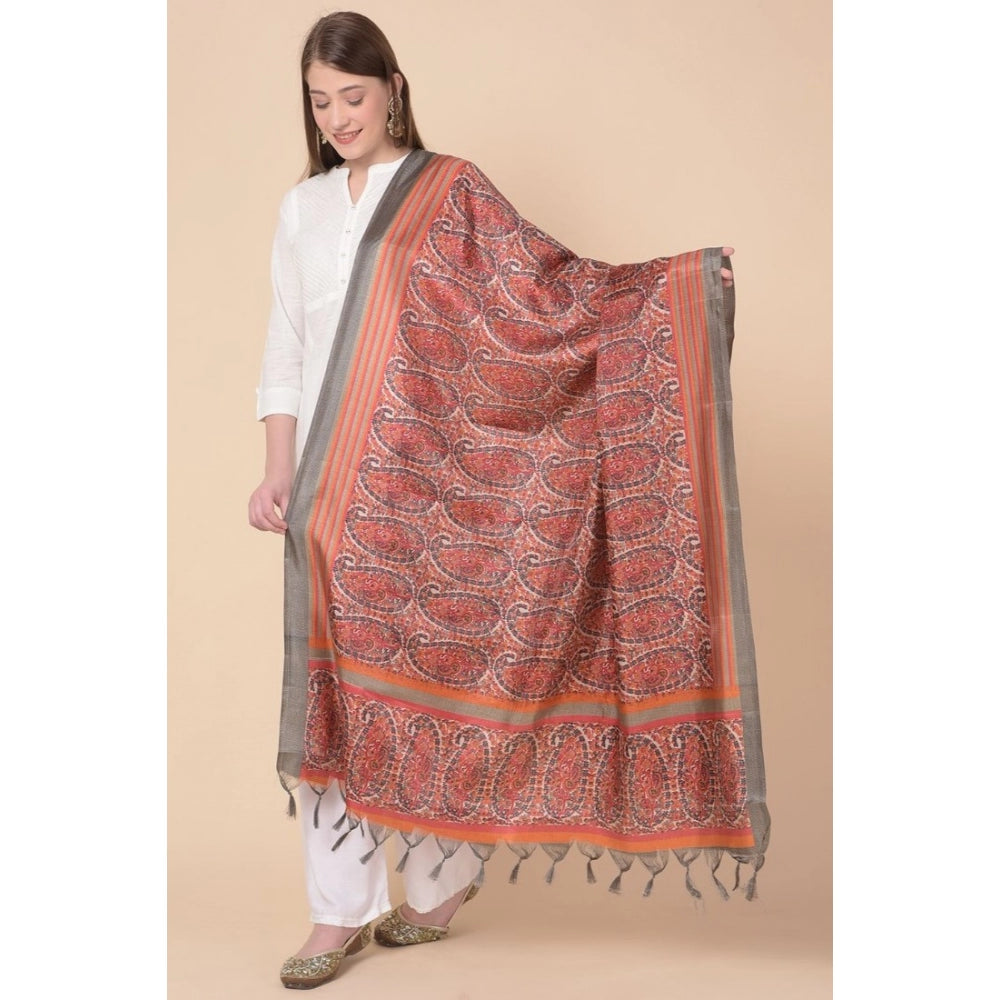 Amfyn Women's Art Silk Printed Dupatta (Orange, Length: 2.25 to 2.50 Mtr)