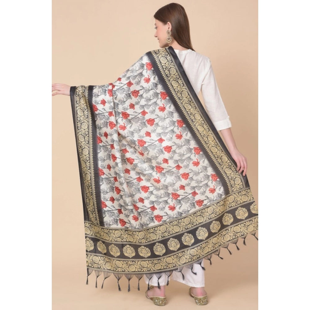 Amfyn Women's Art Silk Printed Dupatta (Black, Length: 2.25 to 2.50 Mtr)