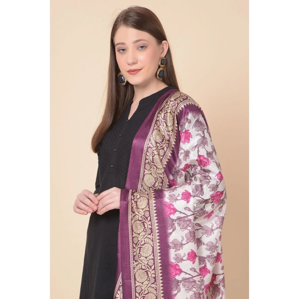 Amfyn Women's Art Silk Printed Dupatta (Purple, Length: 2.25 to 2.50 Mtr)