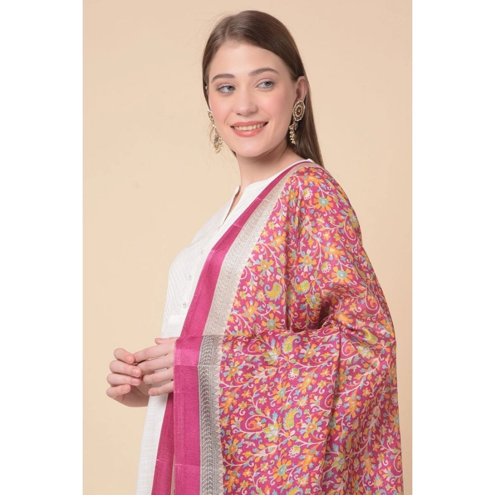 Amfyn Women's Art Silk Printed Dupatta (Pink, Length: 2.25 to 2.50 Mtr)