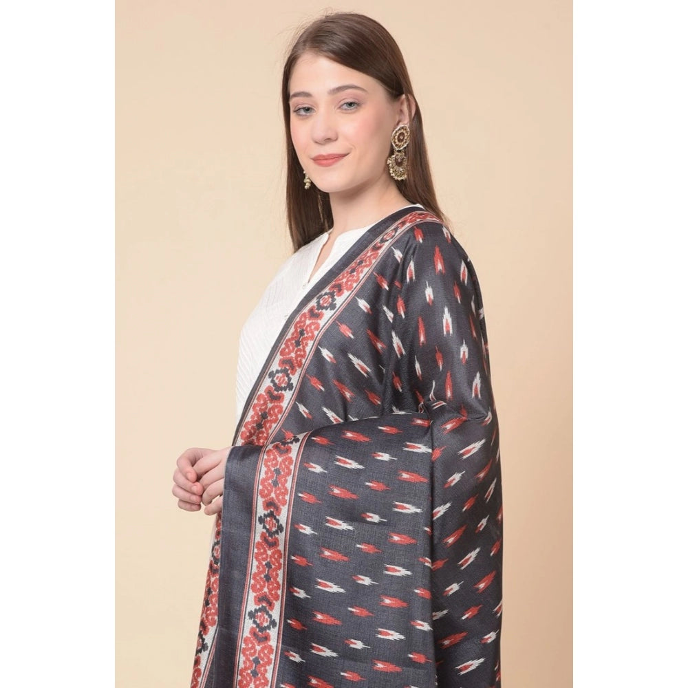 Amfyn Women's Art Silk Printed Dupatta (Black, Length: 2.25 to 2.50 Mtr)