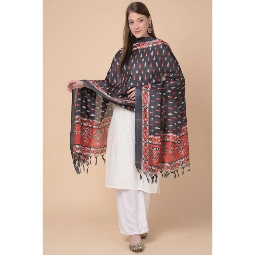 Amfyn Women's Art Silk Printed Dupatta (Black, Length: 2.25 to 2.50 Mtr)
