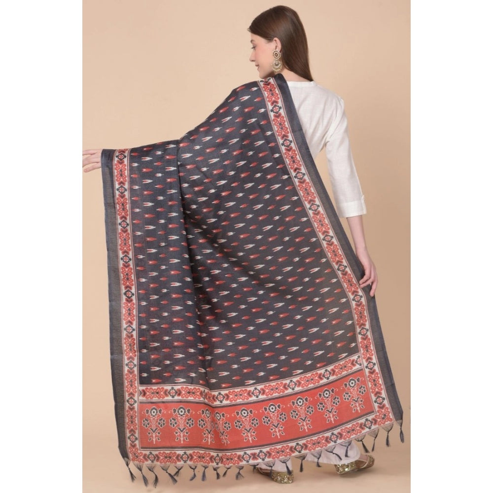 Amfyn Women's Art Silk Printed Dupatta (Black, Length: 2.25 to 2.50 Mtr)