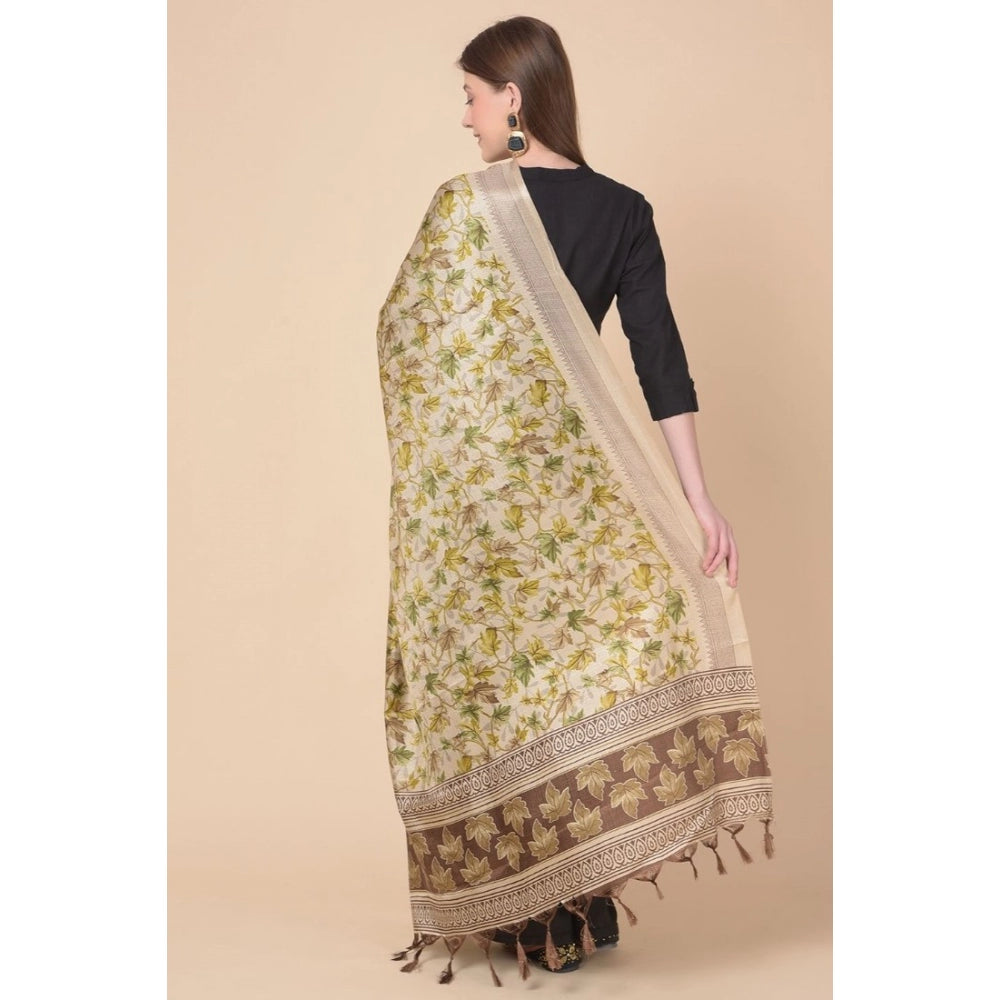 Amfyn Women's Art Silk Printed Dupatta (Gold, Length: 2.25 to 2.50 Mtr)