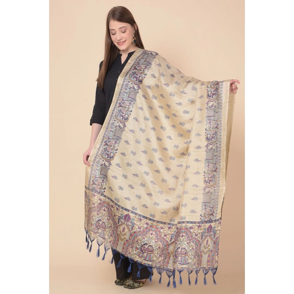 Amfyn Women's Art Silk Printed Dupatta (Gold, Length: 2.25 to 2.50 Mtr)