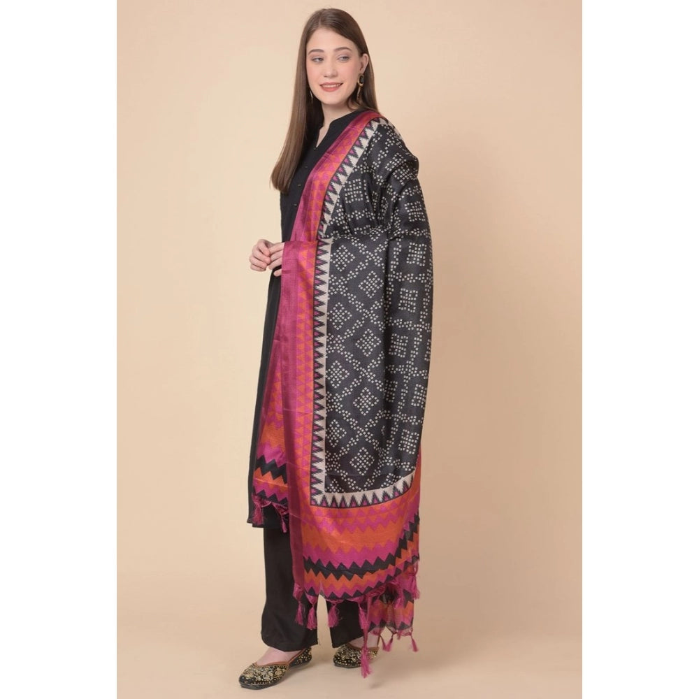 Amfyn Women's Art Silk Printed Dupatta (Black, Length: 2.25 to 2.50 Mtr)