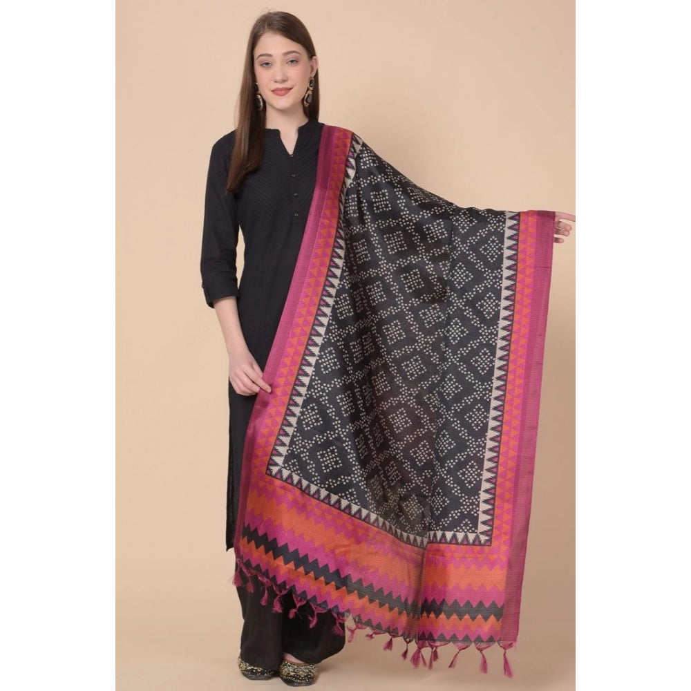 Amfyn Women's Art Silk Printed Dupatta (Black, Length: 2.25 to 2.50 Mtr)