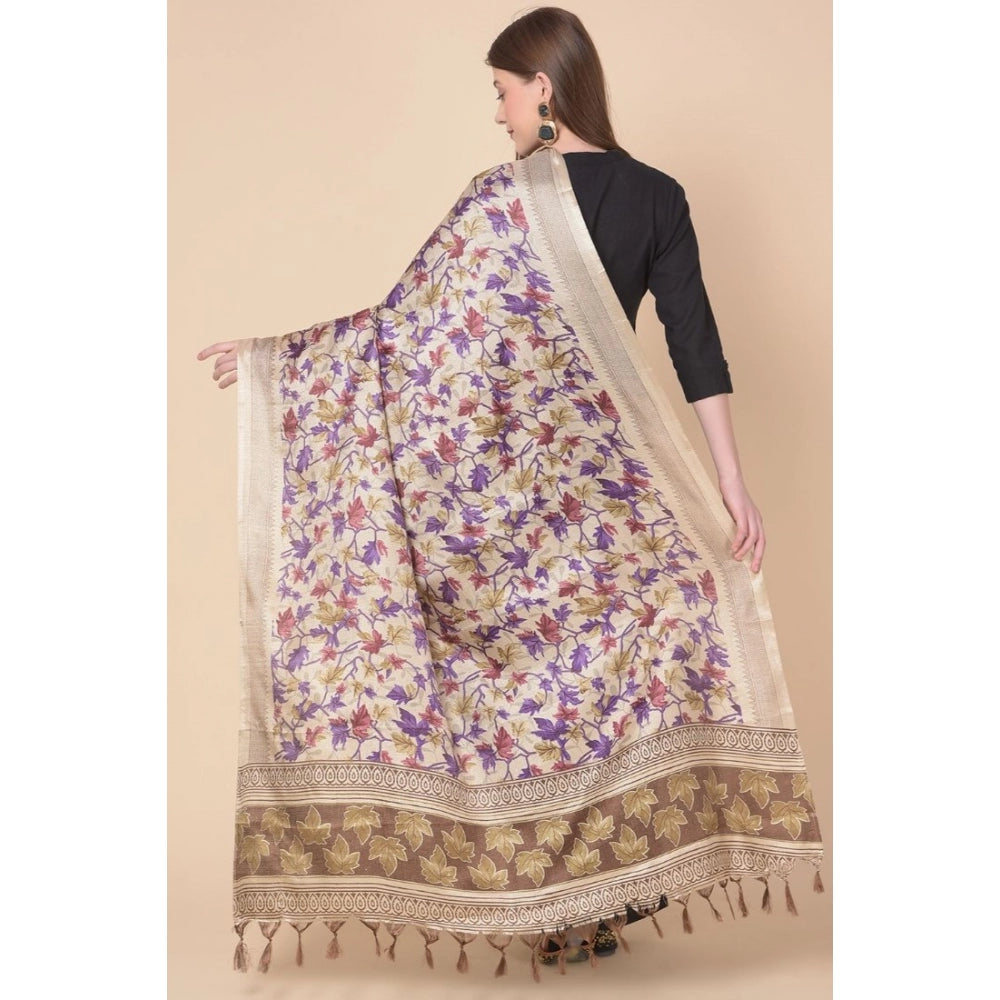 Amfyn Women's Art Silk Printed Dupatta (Gold, Length: 2.25 to 2.50 Mtr)