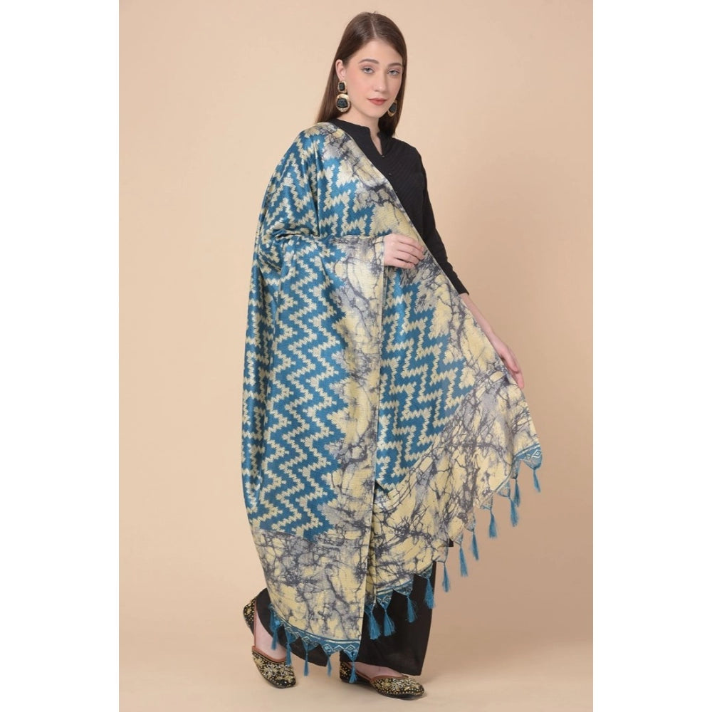 Amfyn Women's Art Silk Printed Dupatta (Blue, Length: 2.25 to 2.50 Mtr)