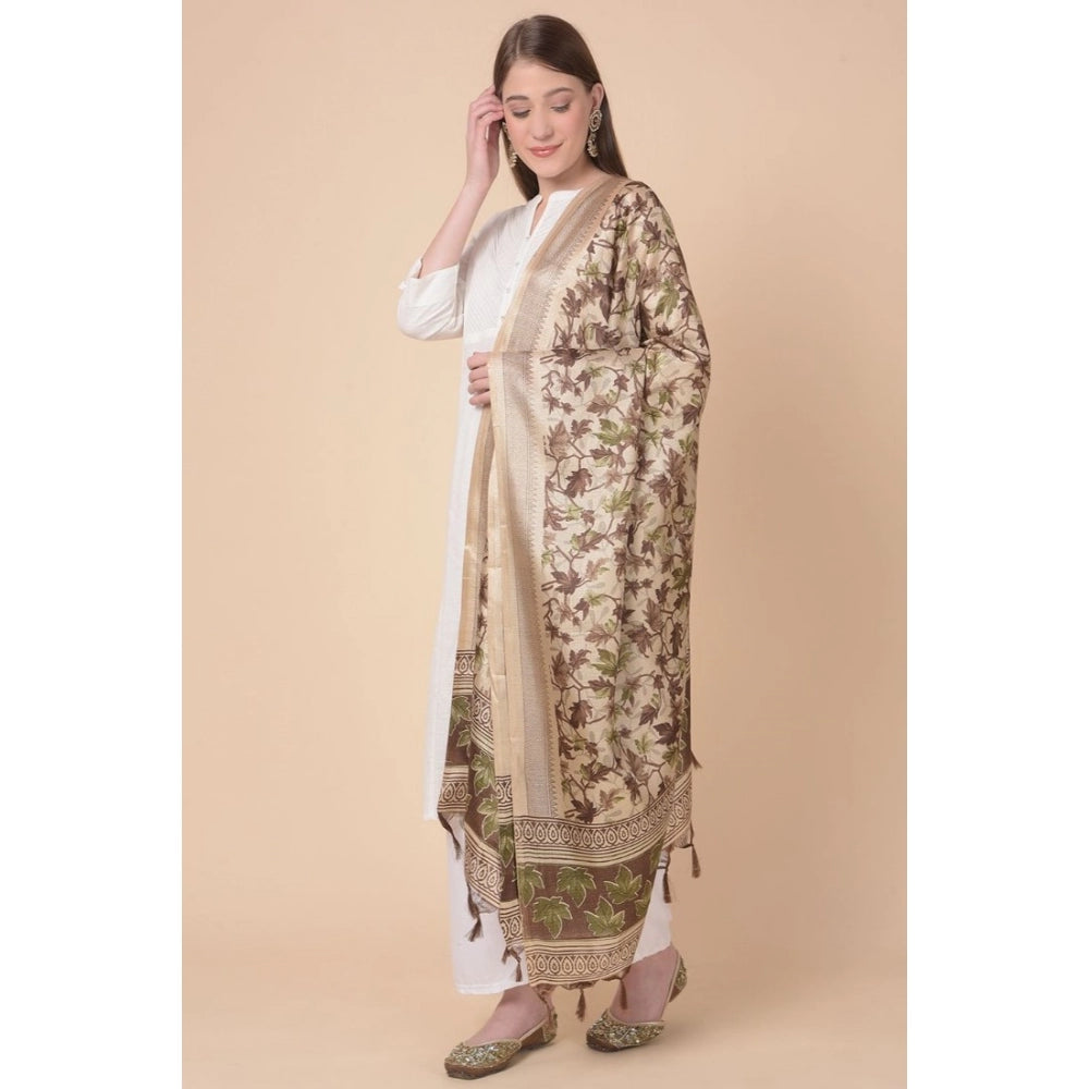 Amfyn Women's Art Silk Printed Dupatta (Gold, Length: 2.25 to 2.50 Mtr)