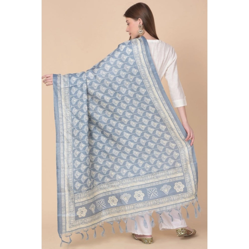 Amfyn Women's Art Silk Printed Dupatta (Grey, Length: 2.25 to 2.50 Mtr)