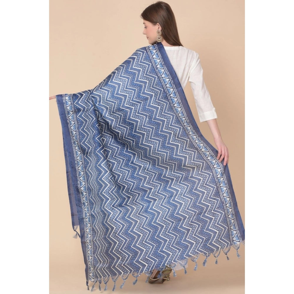 Amfyn Women's Art Silk Printed Dupatta (Blue, Length: 2.25 to 2.50 Mtr)