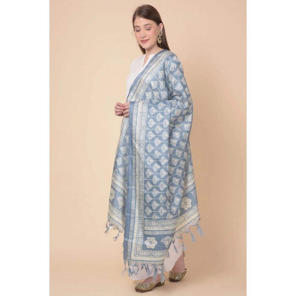 Amfyn Women's Art Silk Printed Dupatta (Grey, Length: 2.25 to 2.50 Mtr)