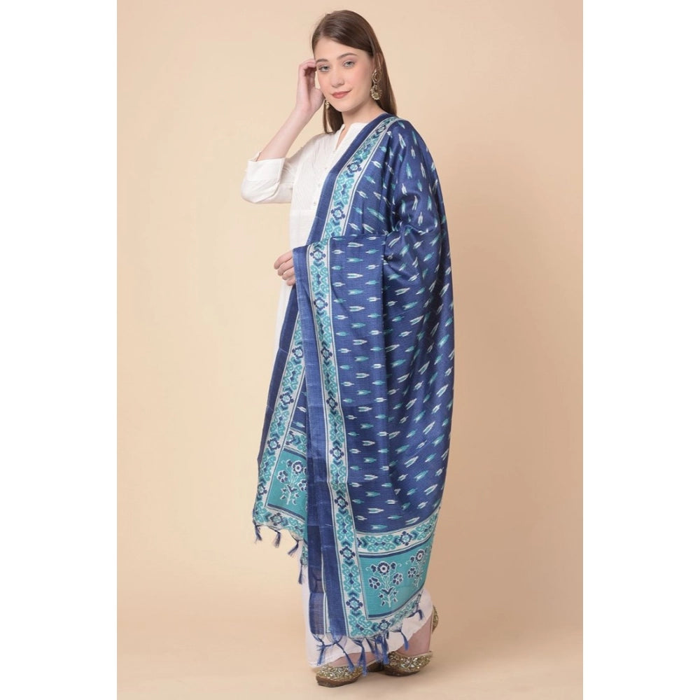 Amfyn Women's Art Silk Printed Dupatta (Blue, Length: 2.25 to 2.50 Mtr)