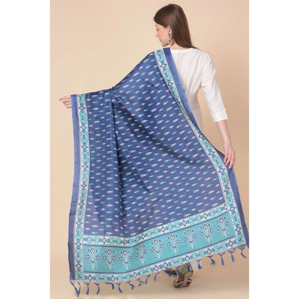 Amfyn Women's Art Silk Printed Dupatta (Blue, Length: 2.25 to 2.50 Mtr)
