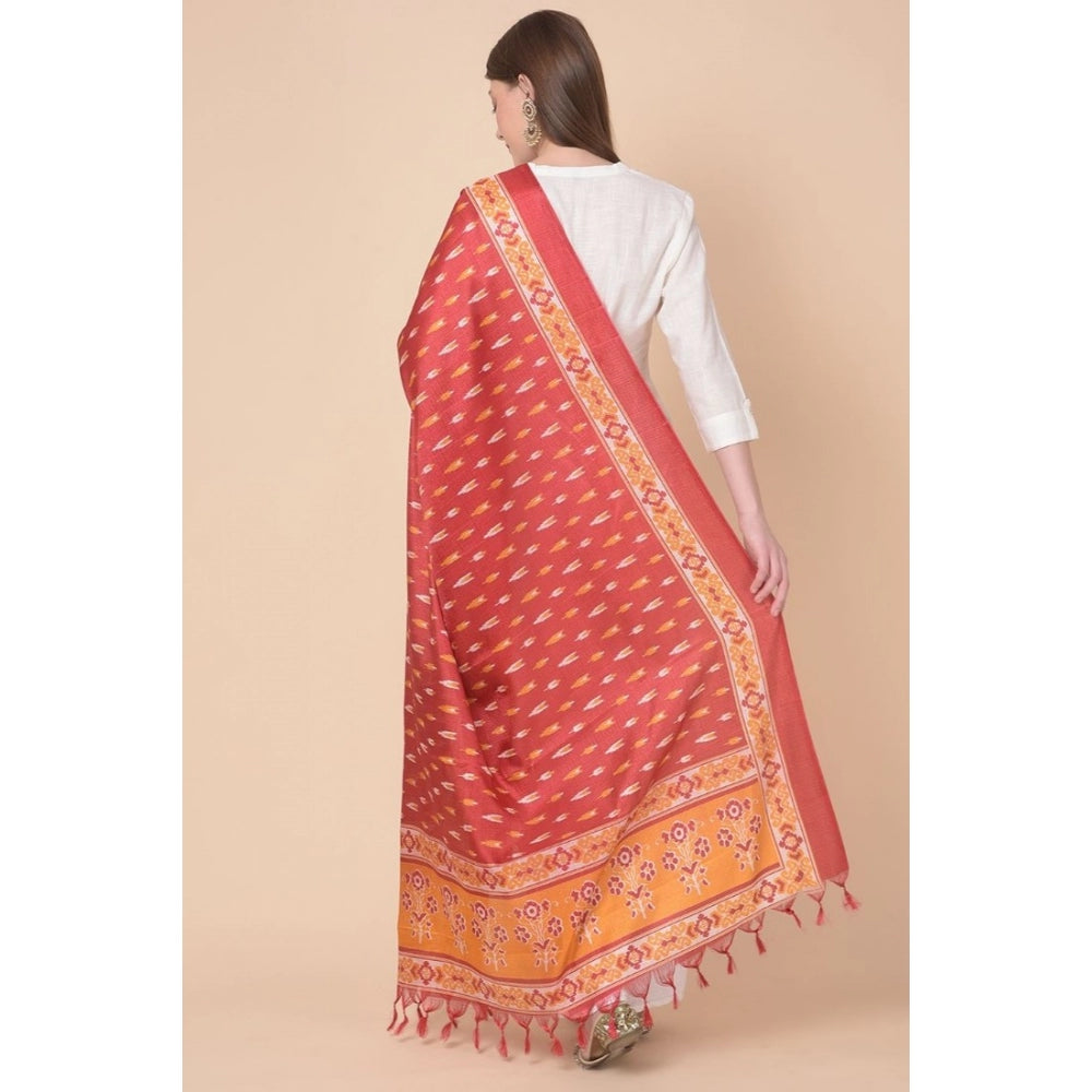 Amfyn Women's Art Silk Printed Dupatta (Red, Length: 2.25 to 2.50 Mtr)