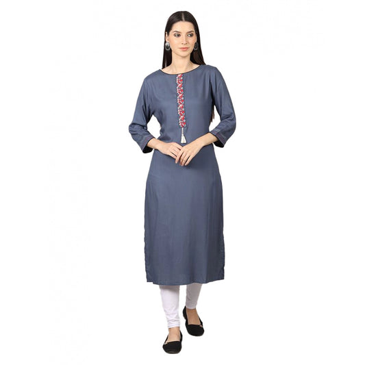 Amfyn Women's Casual 3/4 Sleeve Viscose Rayon Printed Kurti (Grey)