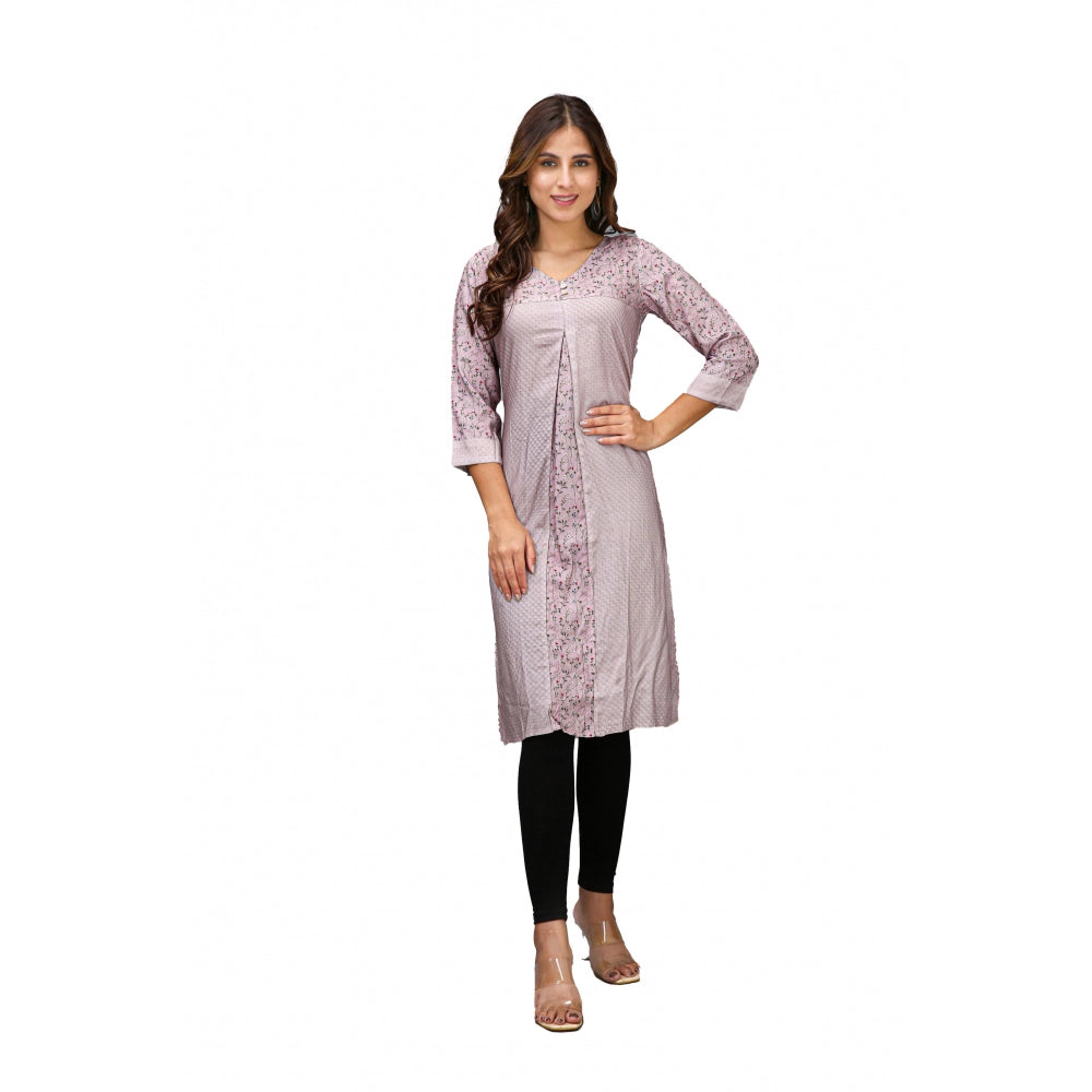 Amfyn Women's Casual 3/4 Sleeve Viscose Rayon Printed Kurti (Grey)