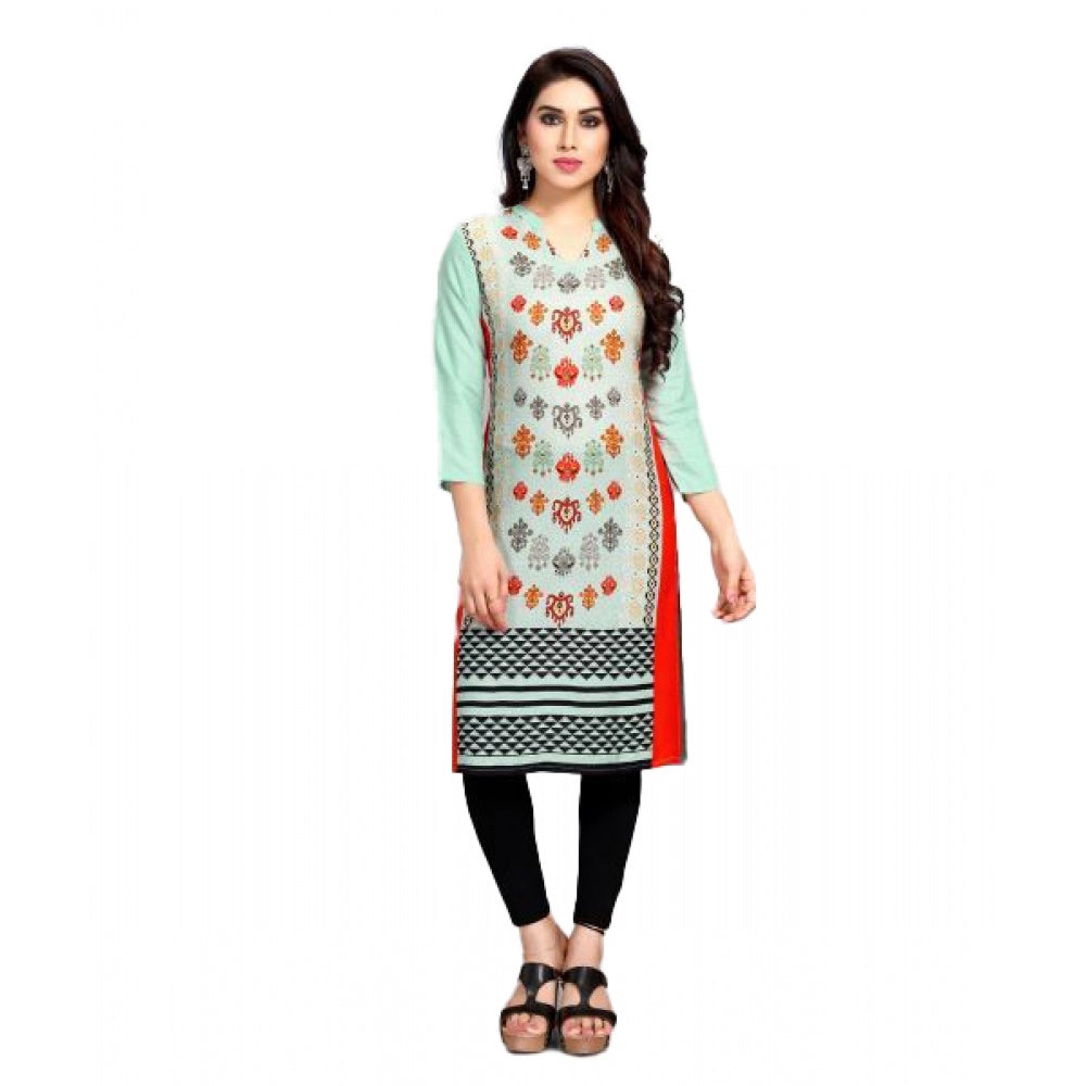 Amfyn Women's Casual 3/4 Sleeve Viscose Rayon Printed Kurti (Light Blue)