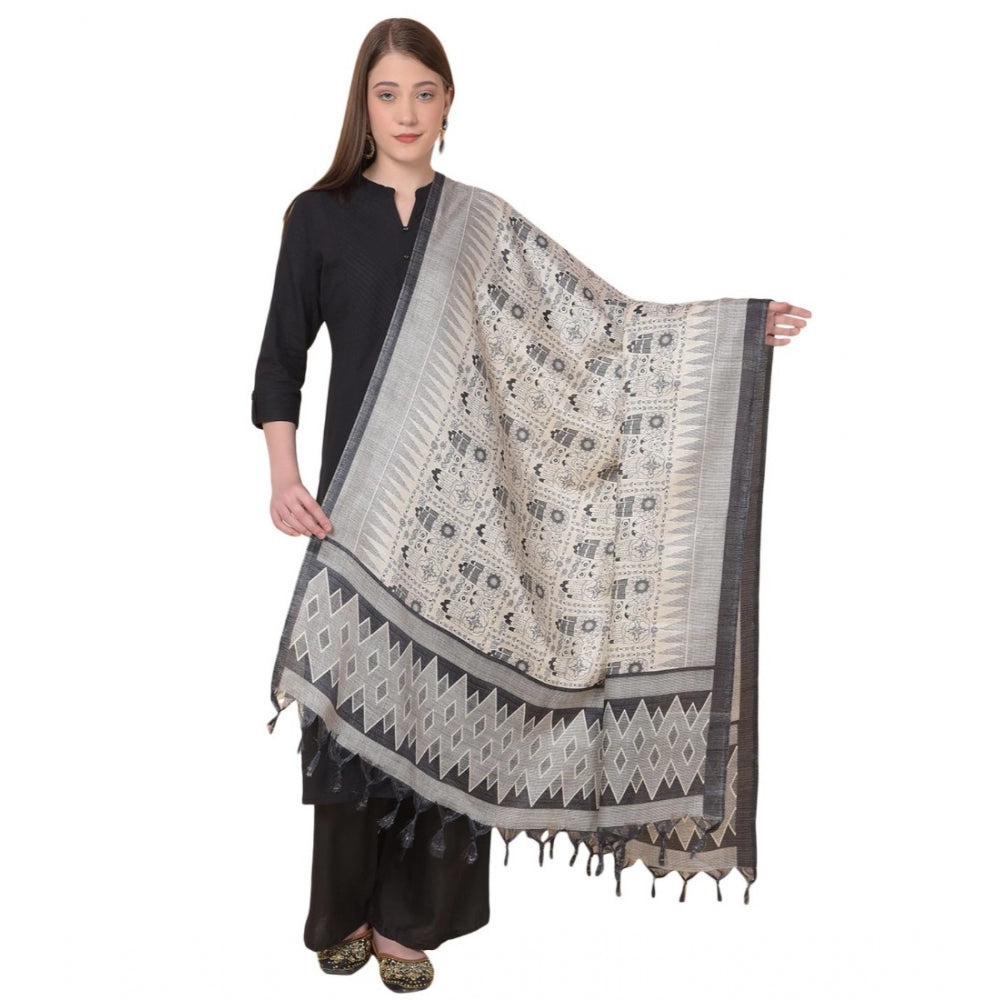 Amfyn Women's Art Silk Printed Dupatta (Black, Length: 2.25 to 2.50 Mtr)