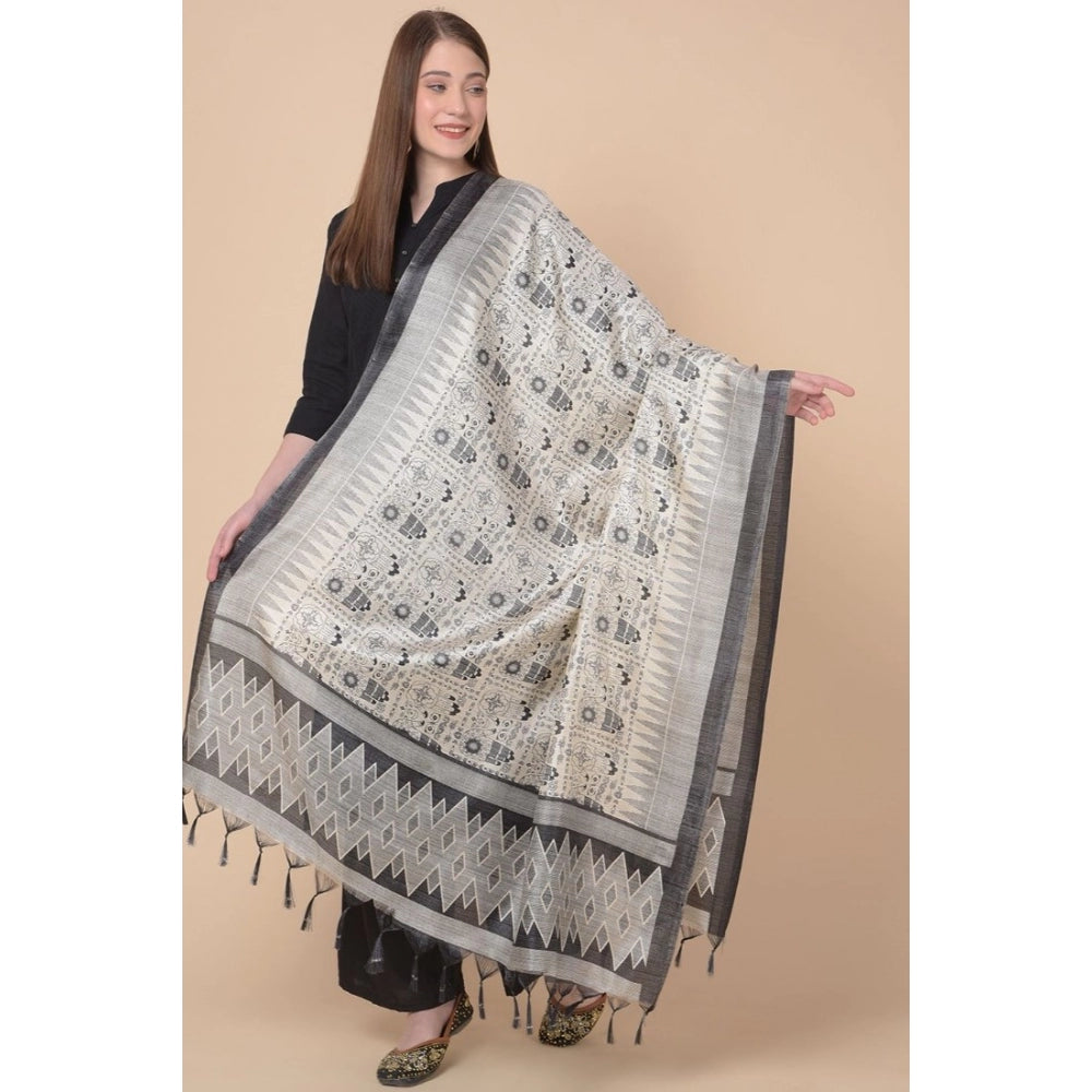Amfyn Women's Art Silk Printed Dupatta (Black, Length: 2.25 to 2.50 Mtr)