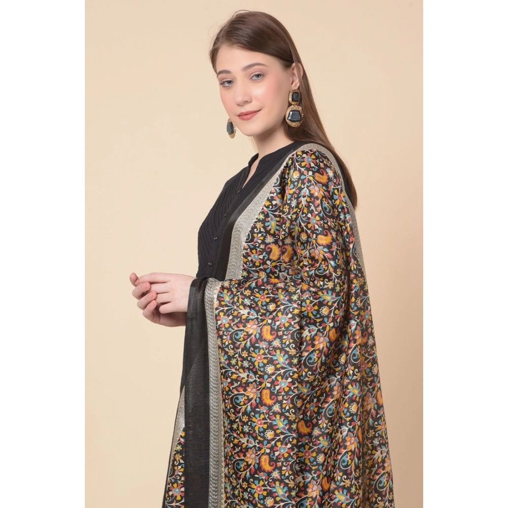 Amfyn Women's Art Silk Printed Dupatta (Black, Length: 2.25 to 2.50 Mtr)