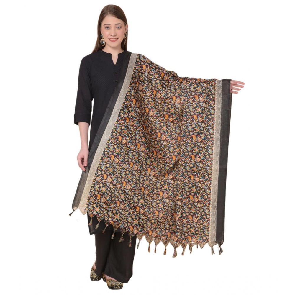 Amfyn Women's Art Silk Printed Dupatta (Black, Length: 2.25 to 2.50 Mtr)
