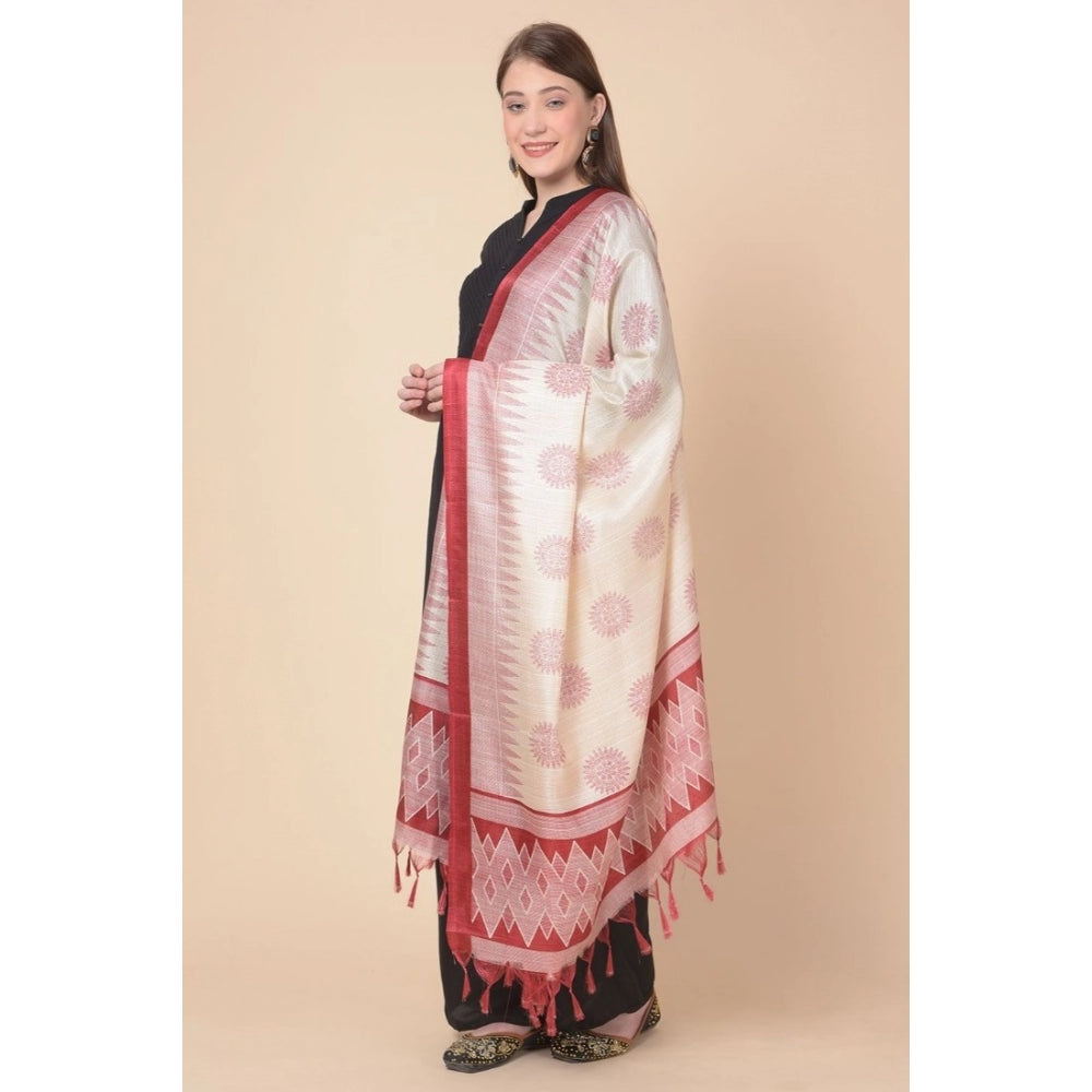 Amfyn Women's Art Silk Printed Dupatta (Maroon, Length: 2.25 to 2.50 Mtr)