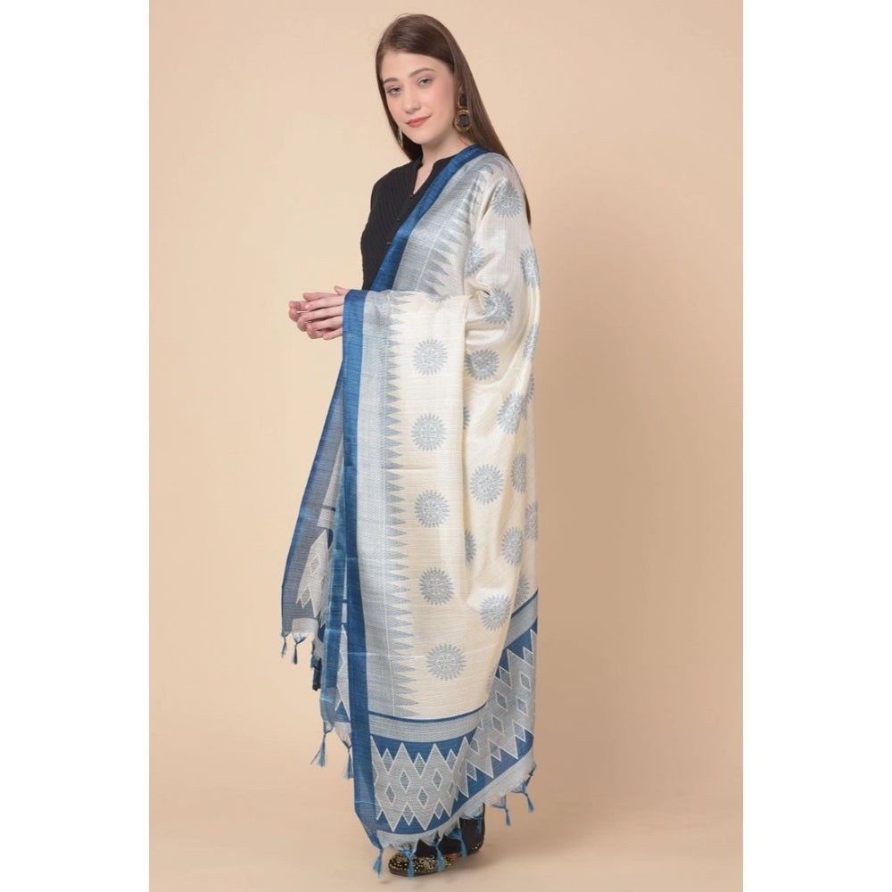 Amfyn Women's Art Silk Printed Dupatta (Turquoise, Length: 2.25 to 2.50 Mtr)