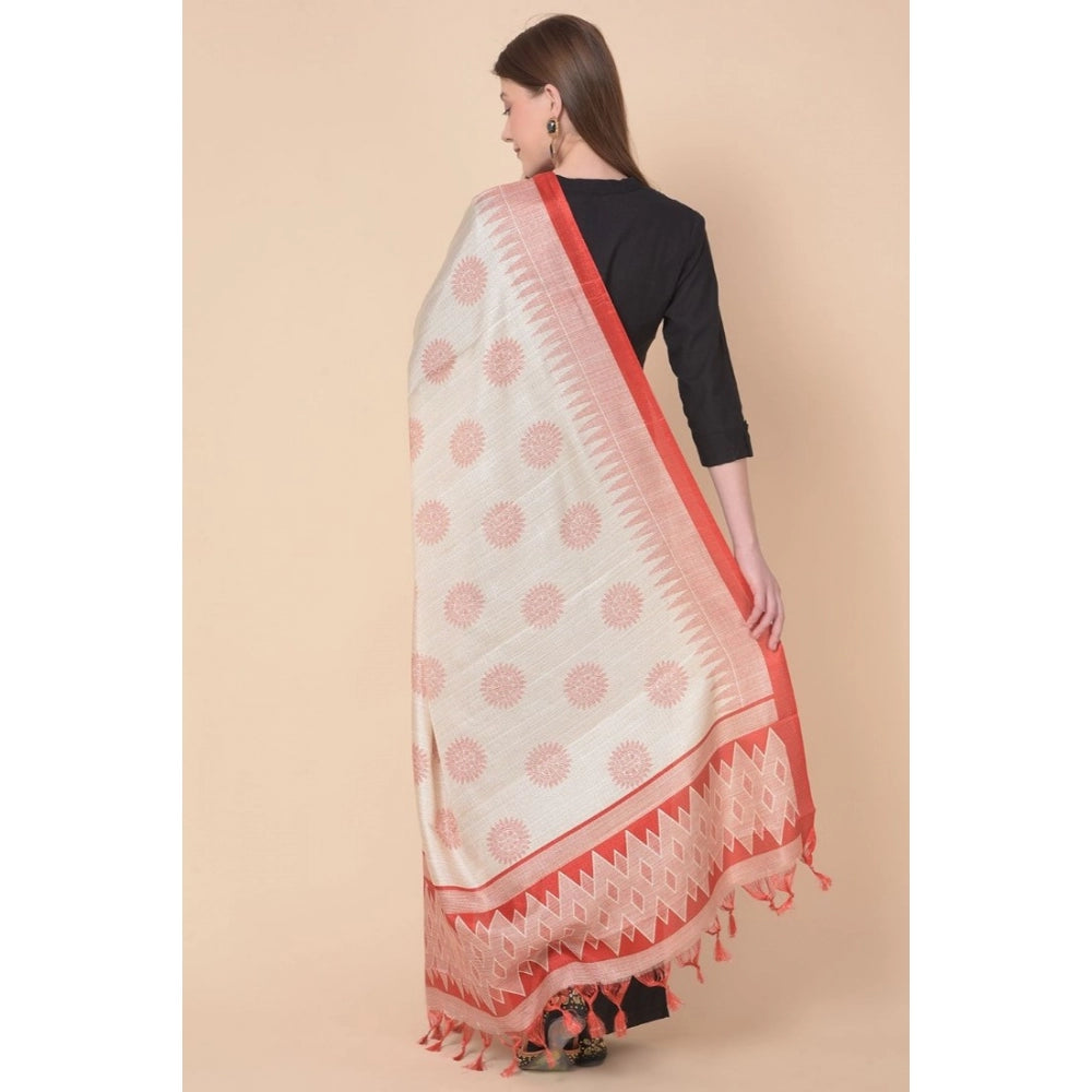 Amfyn Women's Art Silk Printed Dupatta (Red, Length: 2.25 to 2.50 Mtr)