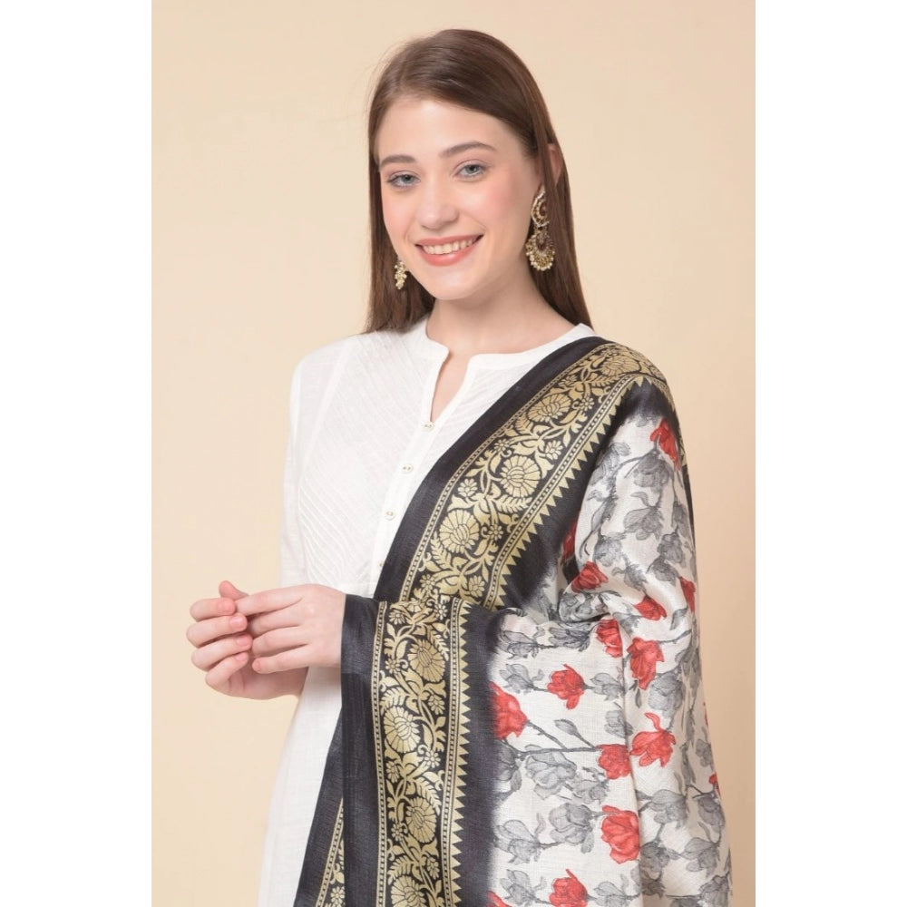 Amfyn Women's Art Silk Printed Dupatta (Black, Length: 2.25 to 2.50 Mtr)