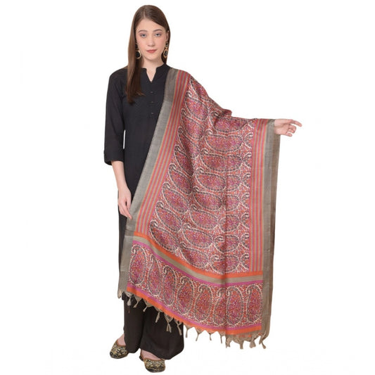 Amfyn Women's Art Silk Printed Dupatta (Grey, Length: 2.25 to 2.50 Mtr)