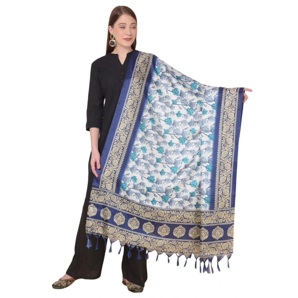 Amfyn Women's Art Silk Printed Dupatta (Blue, Length: 2.25 to 2.50 Mtr)