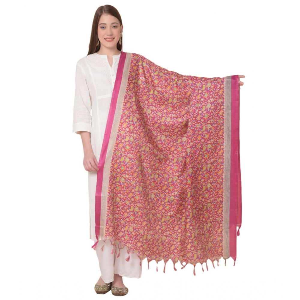 Amfyn Women's Art Silk Printed Dupatta (Pink, Length: 2.25 to 2.50 Mtr)