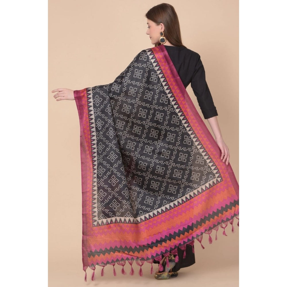 Amfyn Women's Art Silk Printed Dupatta (Black, Length: 2.25 to 2.50 Mtr)