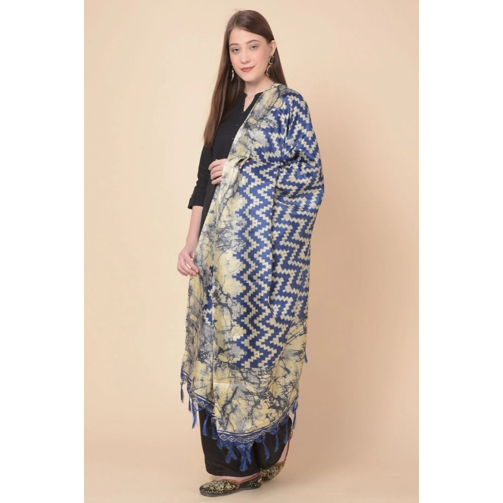 Amfyn Women's Art Silk Printed Dupatta (Blue, Length: 2.25 to 2.50 Mtr)