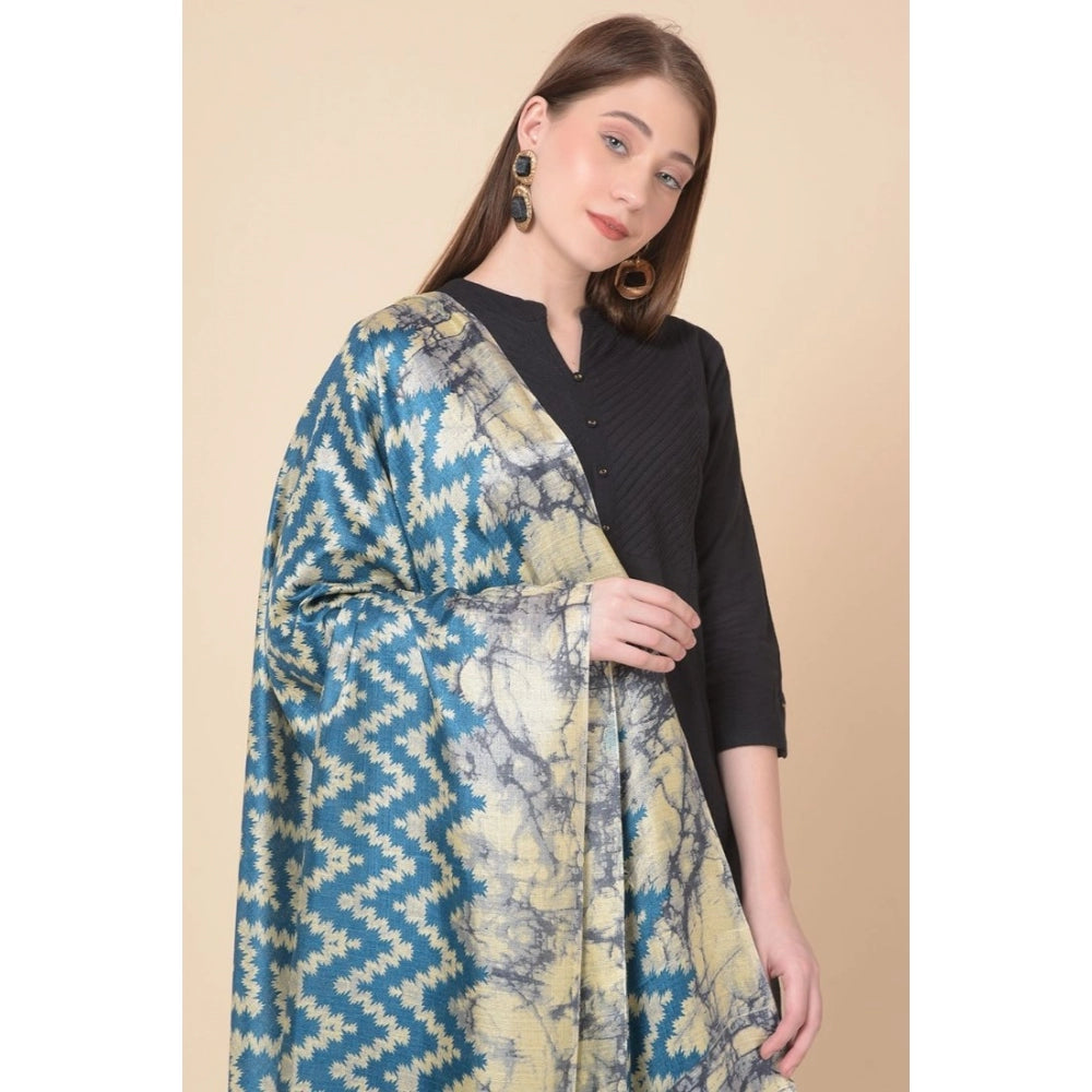 Amfyn Women's Art Silk Printed Dupatta (Blue, Length: 2.25 to 2.50 Mtr)