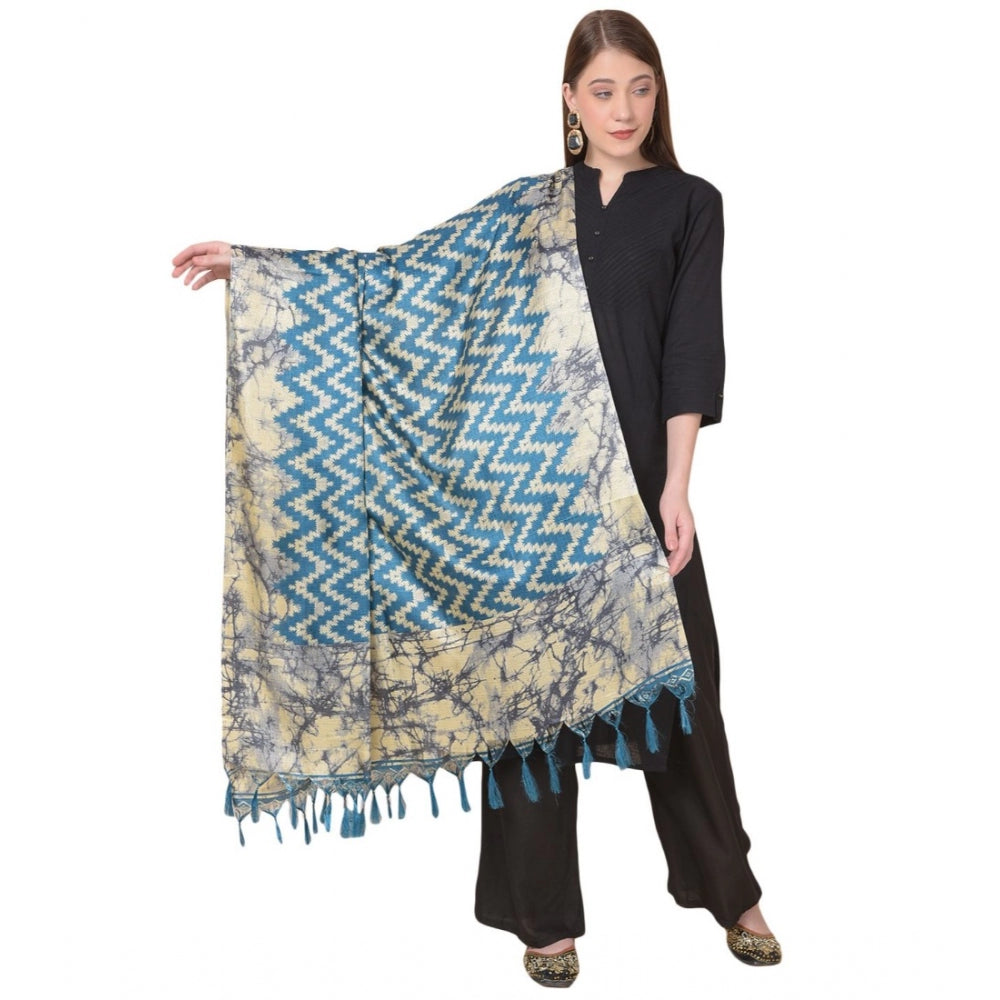 Amfyn Women's Art Silk Printed Dupatta (Blue, Length: 2.25 to 2.50 Mtr)