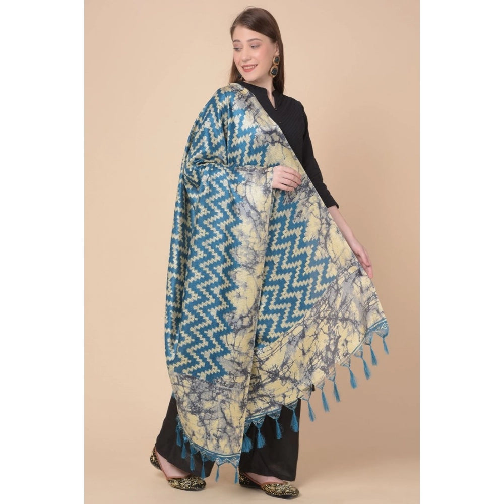 Amfyn Women's Art Silk Printed Dupatta (Blue, Length: 2.25 to 2.50 Mtr)