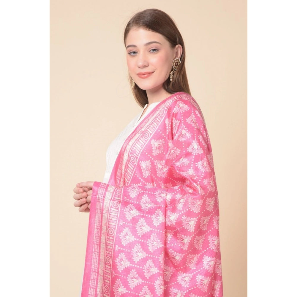 Amfyn Women's Art Silk Printed Dupatta (Pink, Length: 2.25 to 2.50 Mtr)