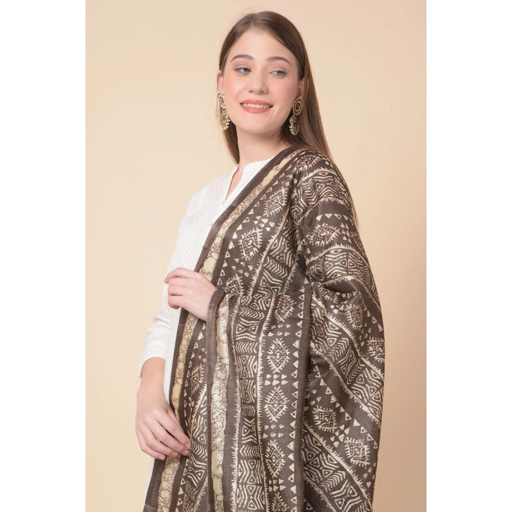 Amfyn Women's Art Silk Printed Dupatta (Brown, Length: 2.25 to 2.50 Mtr)
