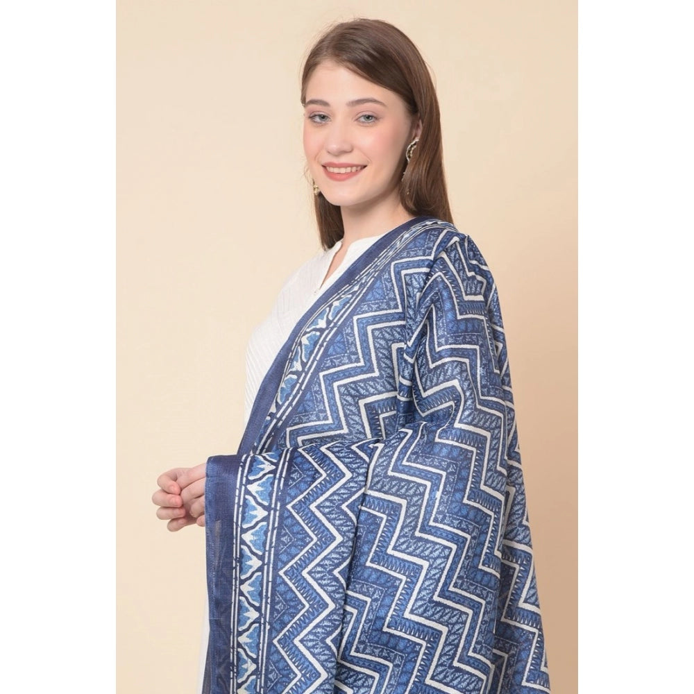 Amfyn Women's Art Silk Printed Dupatta (Blue, Length: 2.25 to 2.50 Mtr)