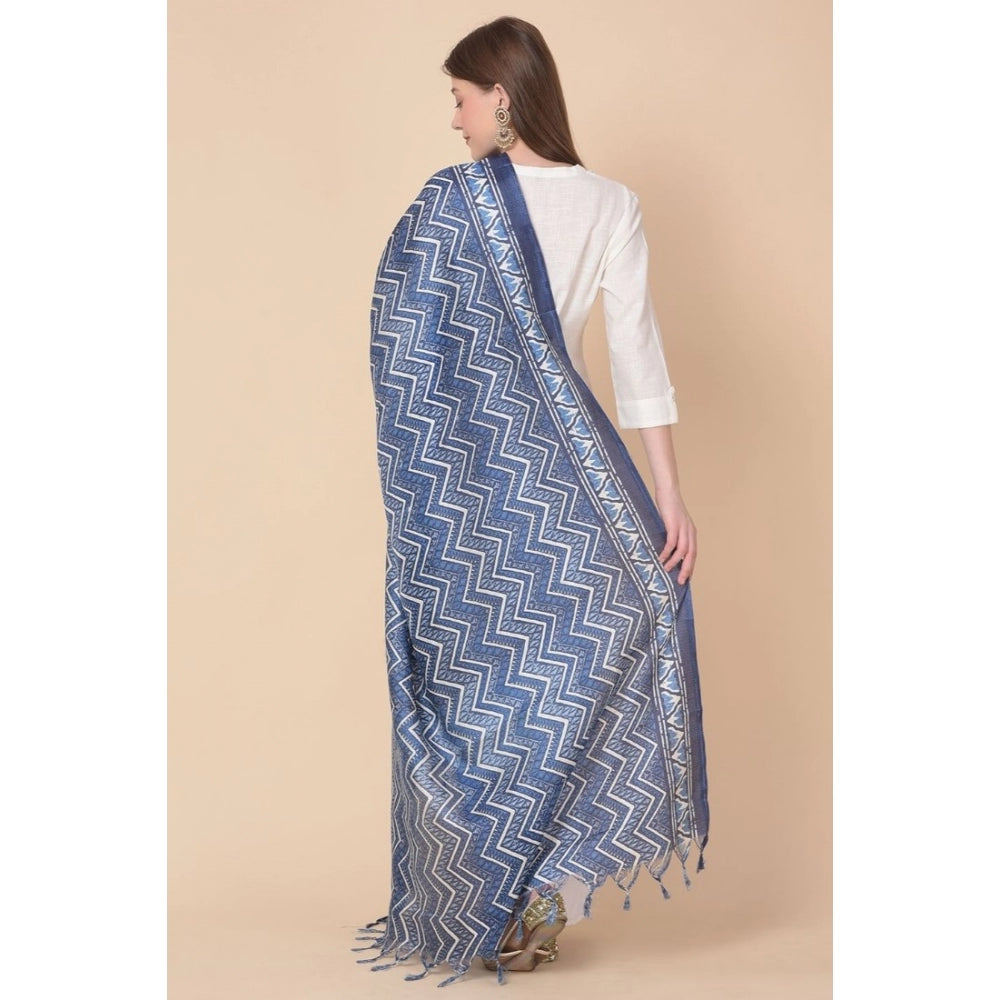 Amfyn Women's Art Silk Printed Dupatta (Blue, Length: 2.25 to 2.50 Mtr)