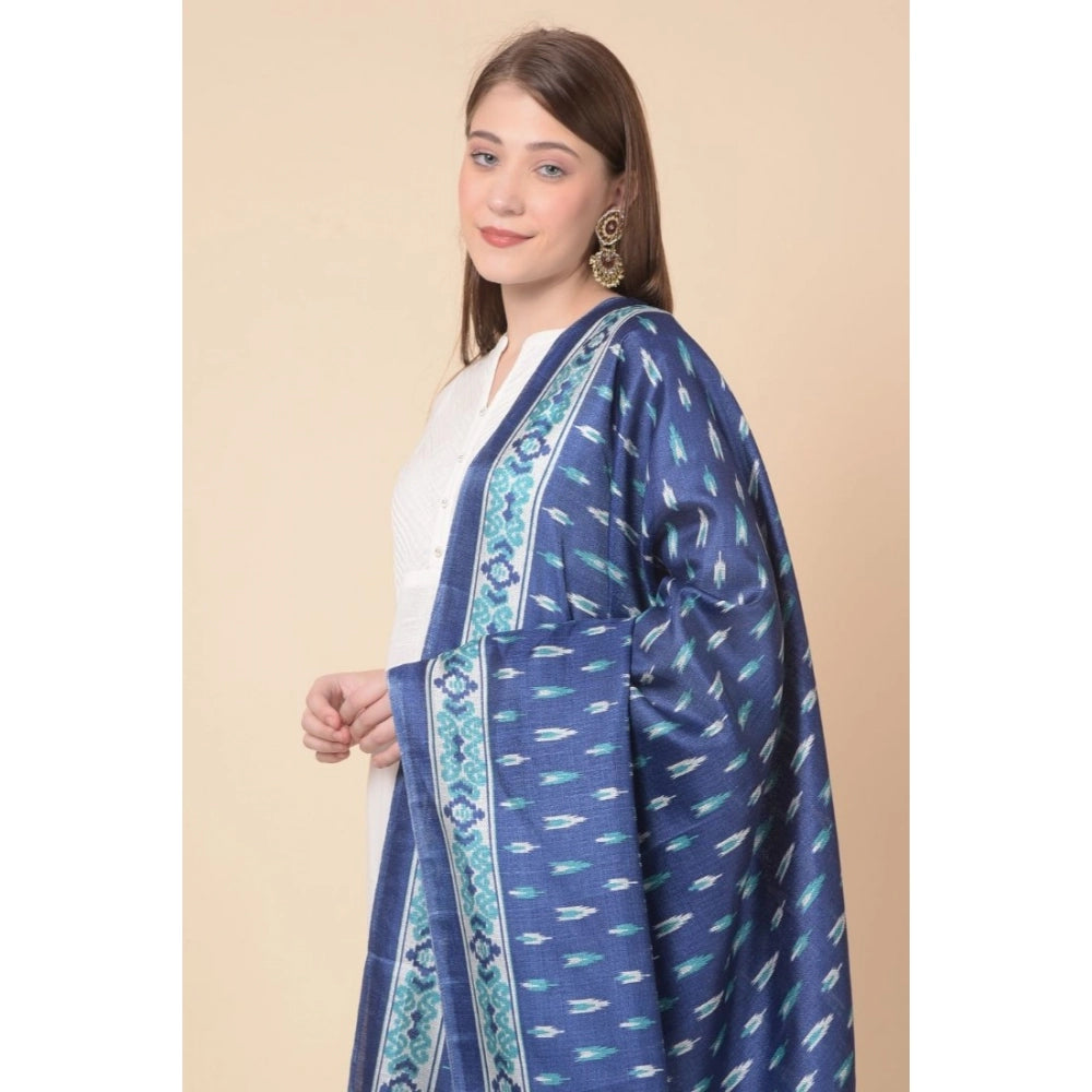 Amfyn Women's Art Silk Printed Dupatta (Blue, Length: 2.25 to 2.50 Mtr)