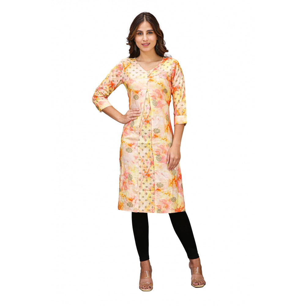 Amfyn Women's Casual 3/4 Sleeve Viscose Rayon Printed Kurti (Orange)