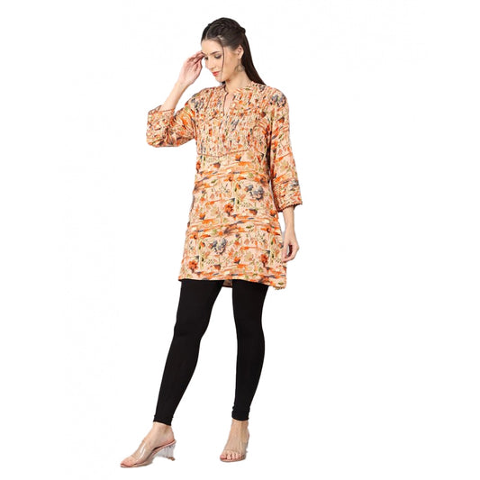 Amfyn Women's Casual 3/4 Sleeve Viscose Rayon Printed Kurti (Orange)