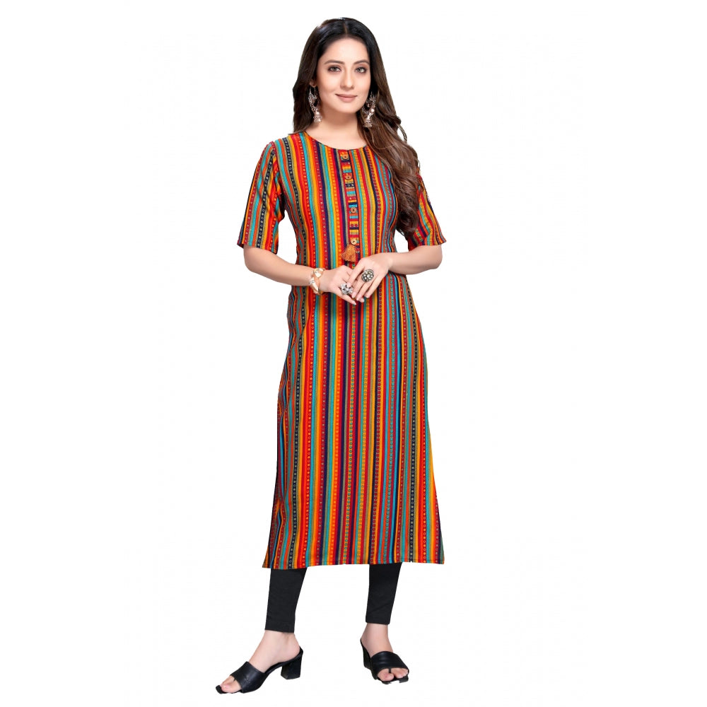 Amfyn Women's Casual 3/4 Sleeve Viscose Rayon Strip Kurti (Multicolor)