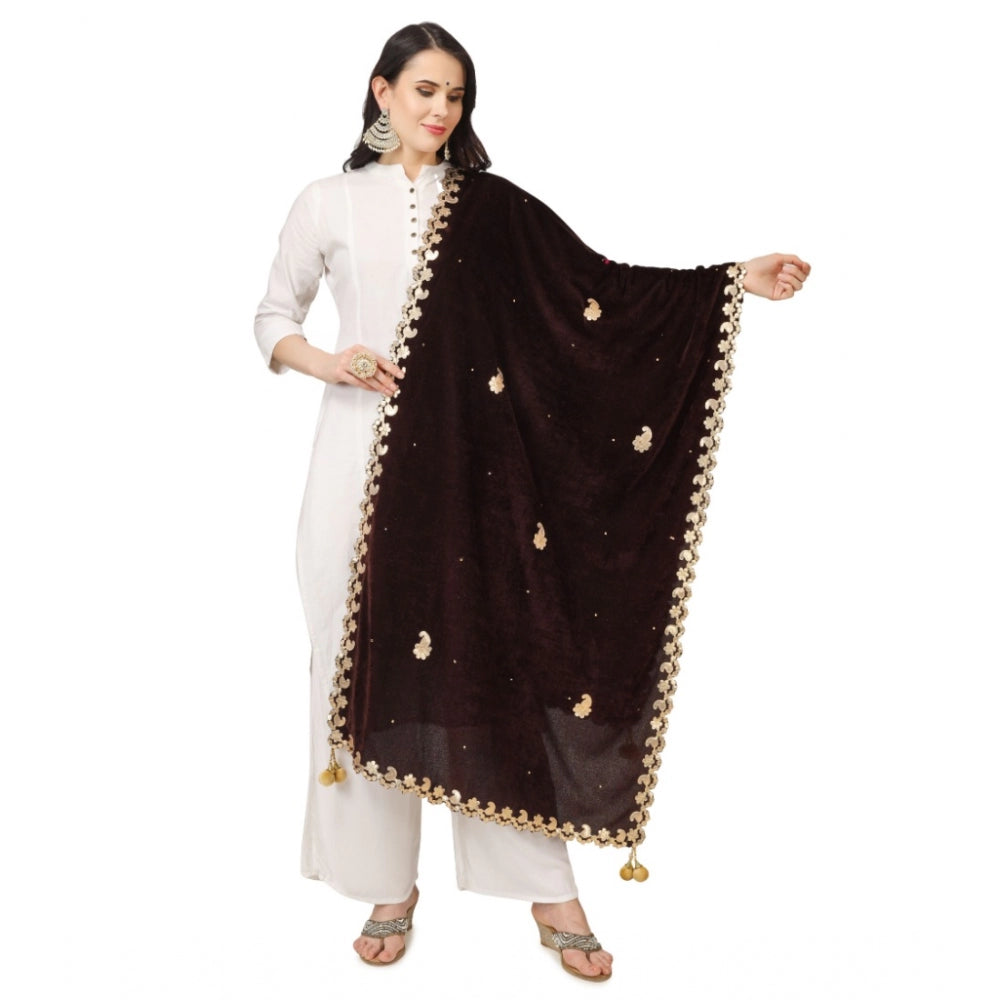 Amfyn Women's Velvet Gotta Patti Dupatta (Brown, Length: 2.25 to 2.50 Mtr)