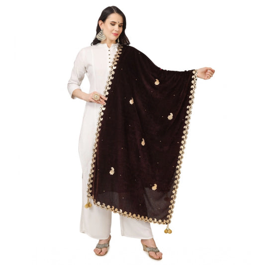 Amfyn Women's Velvet Gotta Patti Dupatta (Brown, Length: 2.25 to 2.50 Mtr)