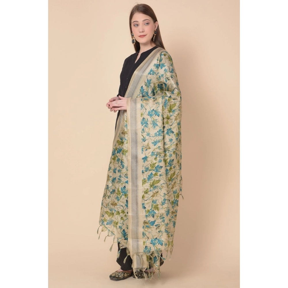 Amfyn Women's Art Silk Printed Dupatta (Gold, Length: 2.25 to 2.50 Mtr)